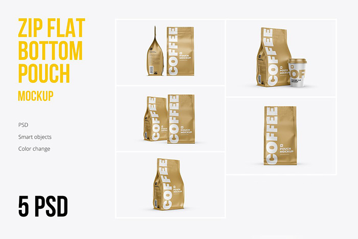 Zip Flat Bottom Pouch mockup 5PSD