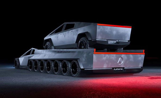 Tesla cybertruck on top of tesla carrier